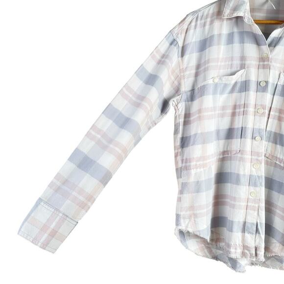 Free People Loveland Plaid Button Down Shirt Top White Pastel Pink Blue, Size XS - Picture 9 of 13
